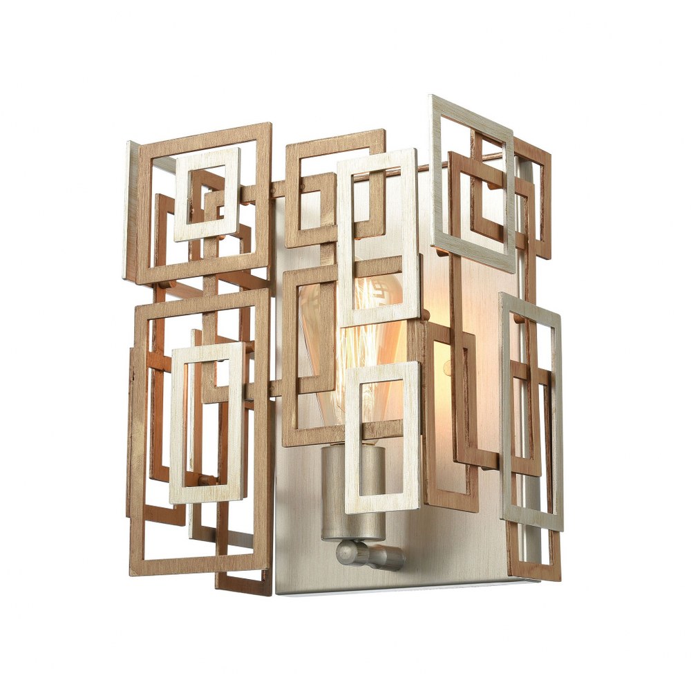 Elk Lighting-12300/1-Gridlock - 1 Light Wall Sconce in Modern/Contemporary Style with Luxe/Glam and Asian inspirations - 10 Inches tall and 9 inches wide   Matte Gold/Aged Silver Finish