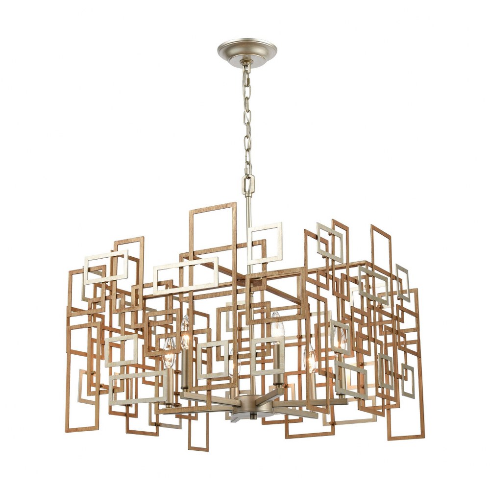 Elk Lighting-12305/6-Gridlock - 6 Light Chandelier in Modern/Contemporary Style with Luxe/Glam and Asian inspirations - 17 Inches tall and 23 inches wide   Matte Gold/Aged Silver Finish