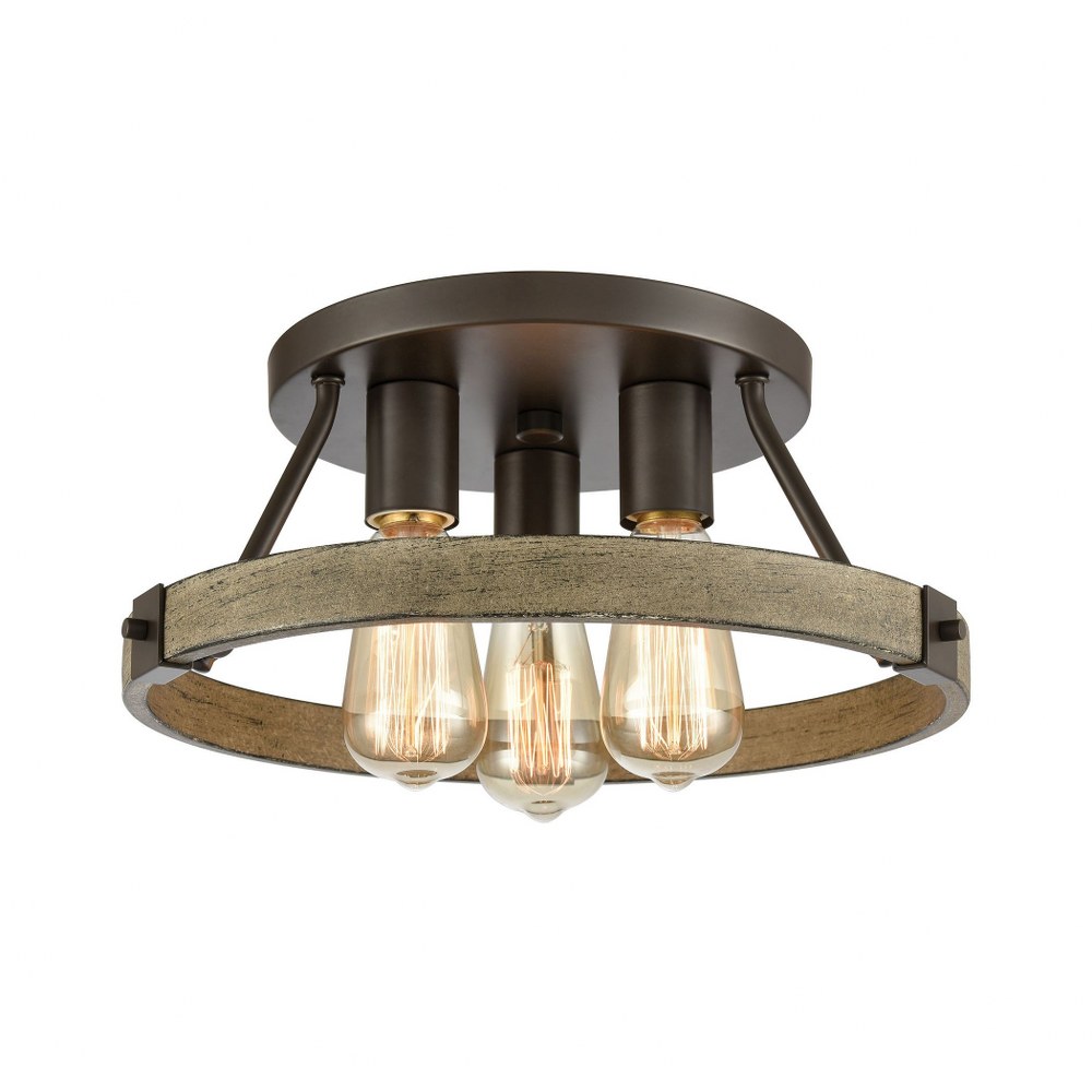 Elk Lighting-12311/3-Transitions - 3 Light Semi-Flush Mount in Transitional Style with Modern Farmhouse and French Country inspirations - 6 Inches tall and 14 inches wide   Oil Rubbed Bronze/Aspen Fin