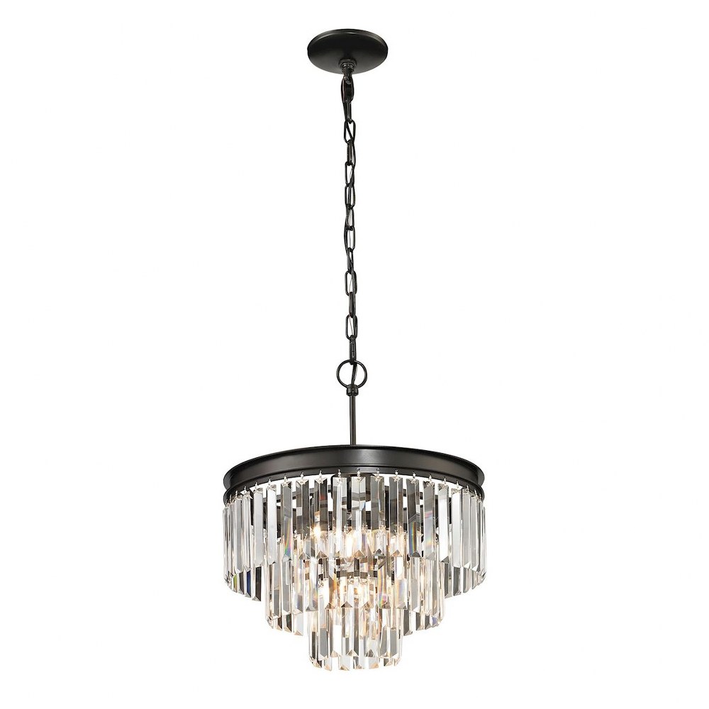 Elk Lighting-14212/3+1-Palacial - 4 Light Chandelier in Traditional Style with Art Deco and Luxe/Glam inspirations - 20 Inches tall and 16 inches wide   Oil Rubbed Bronze Finish with Clear Crystal