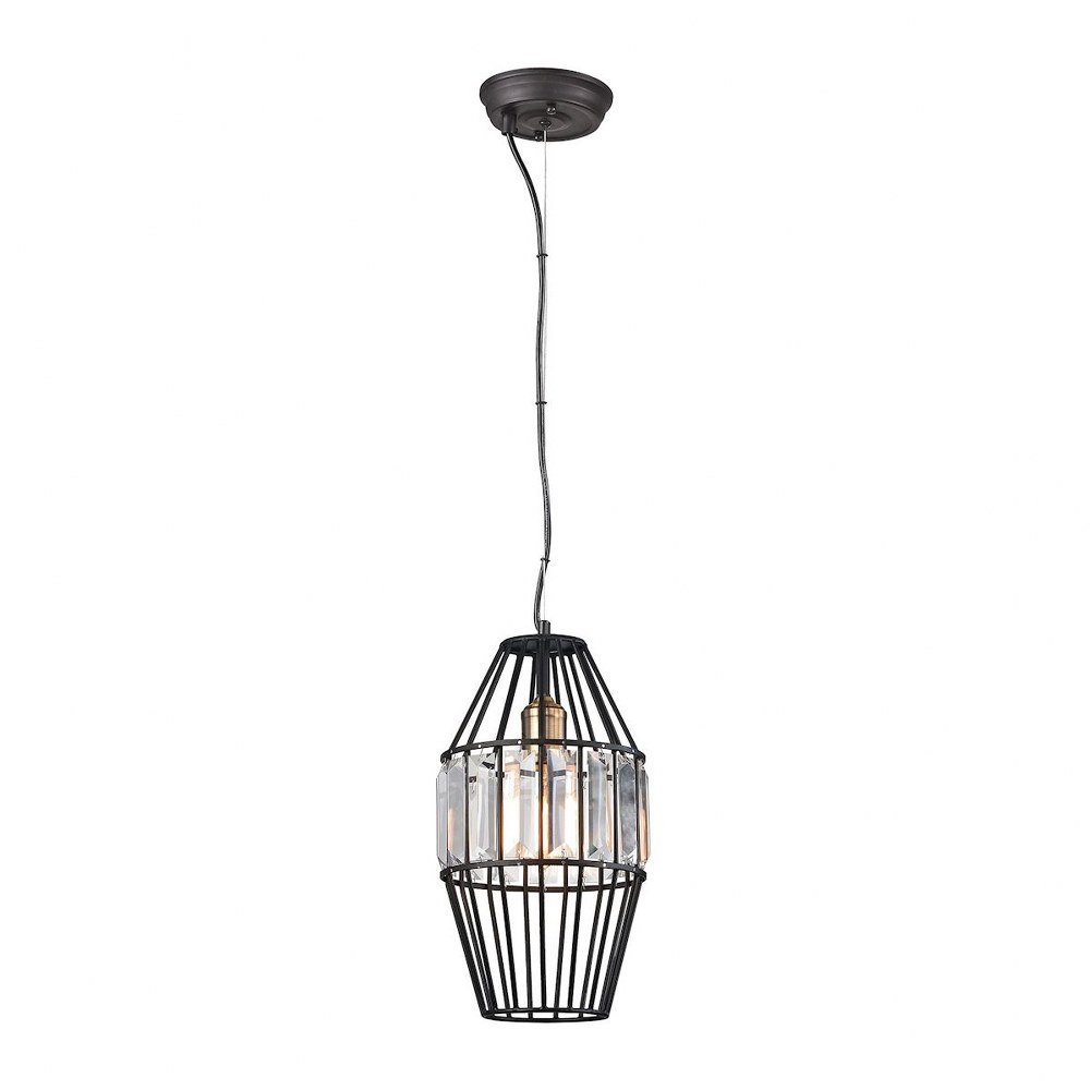 Elk Lighting-14248/1-Yardley - 1 Light Mini Pendant in Transitional Style with Mid-Century and Luxe/Glam inspirations - 15 Inches tall and 8 inches wide   Oil Rubbed Bronze Finish with Wire Cage Shade