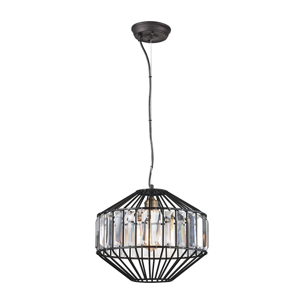 Elk Lighting-14249/1-Yardley - One Light Pendant   Oil Rubbed Bronze Finish with Wire Cage Shade with Clear Crystal