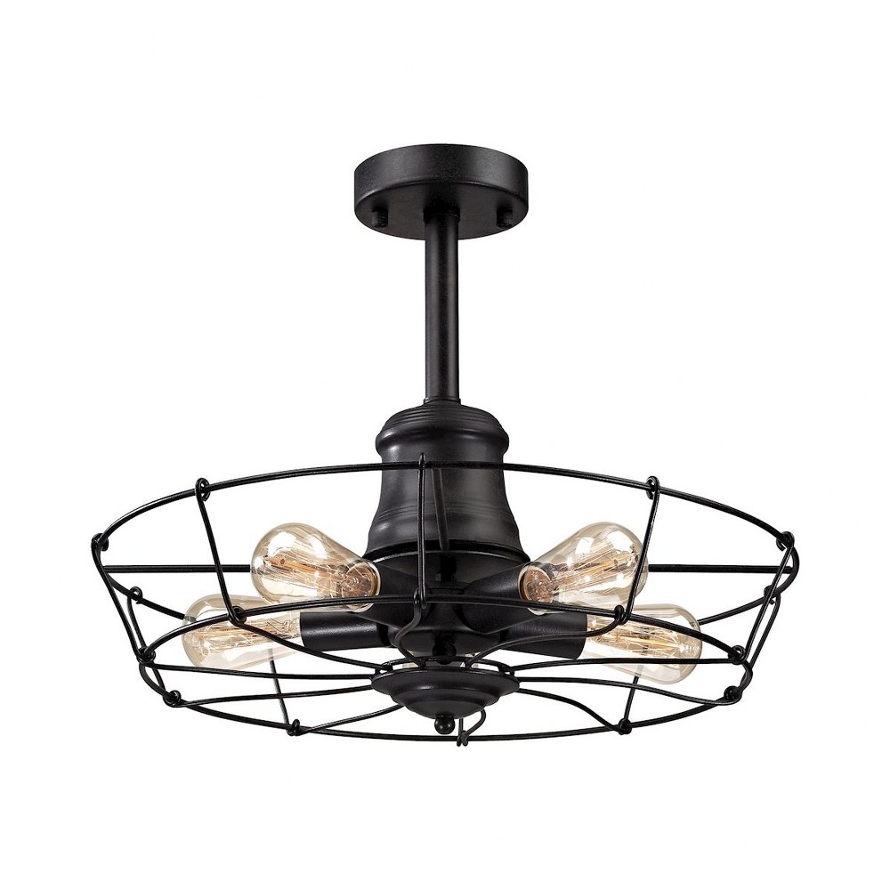 Elk Lighting-14259/5-Glendora - 5 Light Semi-Flush Mount in Transitional Style with Urban/Industrial and Rustic inspirations - 16 Inches tall and 20 inches wide   Wrought Iron Black Finish