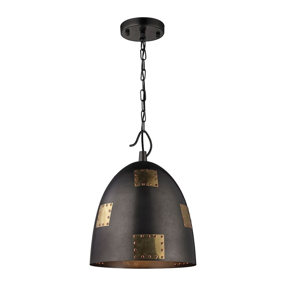 Elk Lighting-14291/1-Strasburg - 16 Inch One Light Pendant   Weathered Iron/Antique Gold Finish