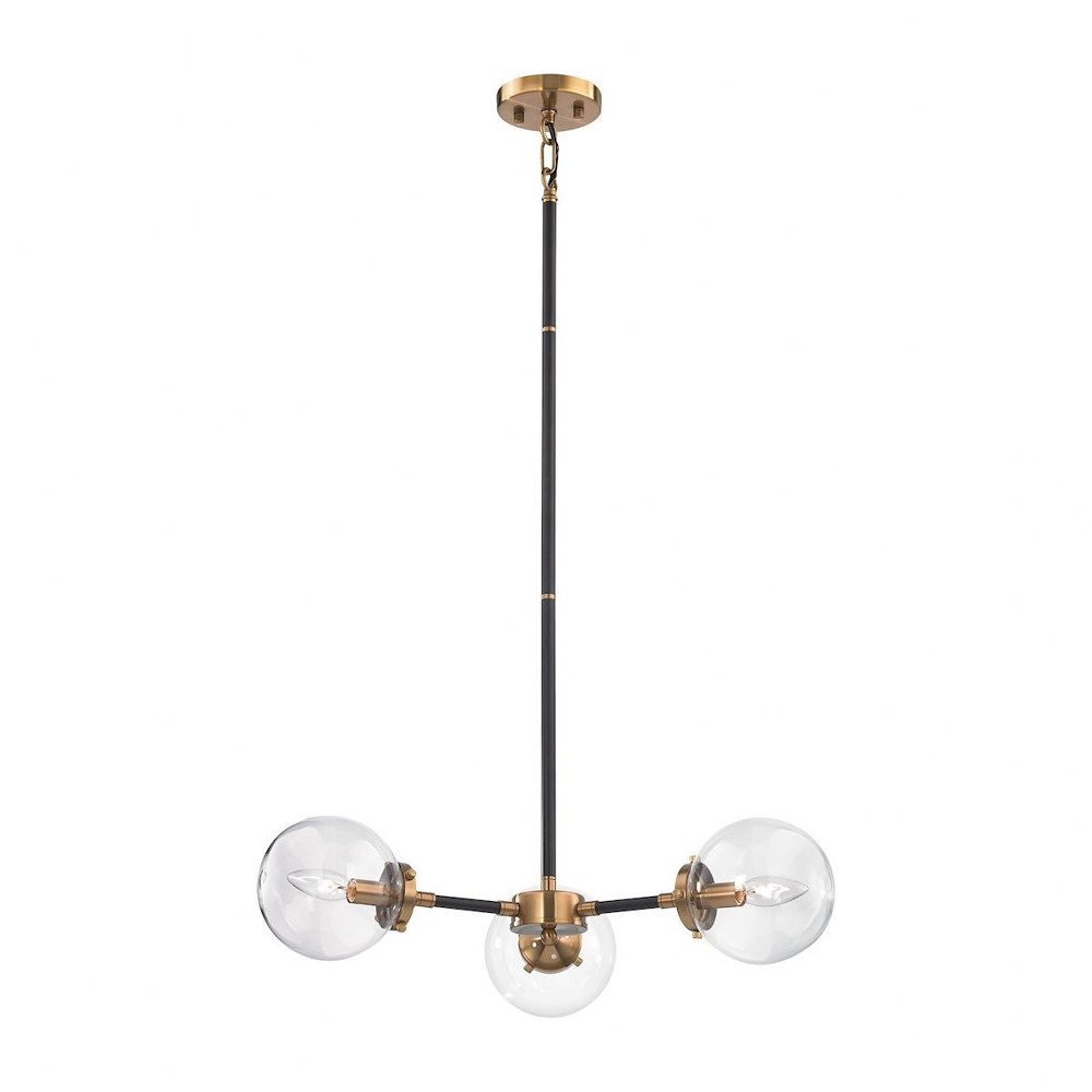 Elk Lighting-14431/3-Boudreaux - 3 Light Chandelier in Modern/Contemporary Style with Mid-Century and Retro inspirations - 6 Inches tall and 26 inches wide   Antique Gold/Matte Black Finish with Clear