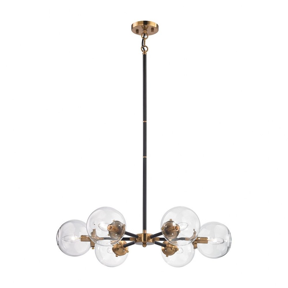 Elk Lighting-14432/6-Boudreaux - 6 Light Chandelier in Modern/Contemporary Style with Mid-Century and Retro inspirations - 6 Inches tall and 28 inches wide   Antique Gold/Matte Black Finish with Clear