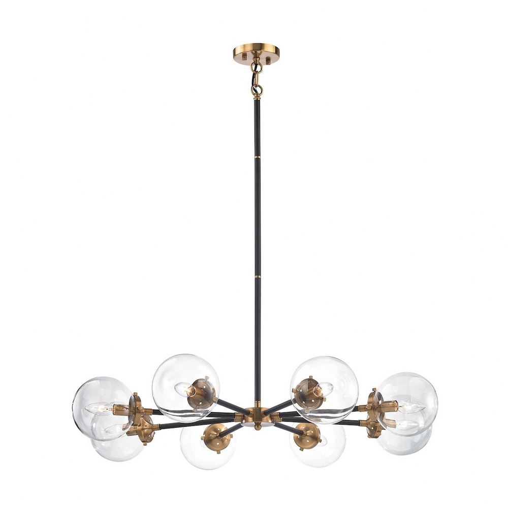 Elk Lighting-14433/8-Boudreaux - 8 Light Chandelier in Modern/Contemporary Style with Mid-Century and Retro inspirations - 6 Inches tall and 36 inches wide   Antique Gold/Matte Black Finish with Clear