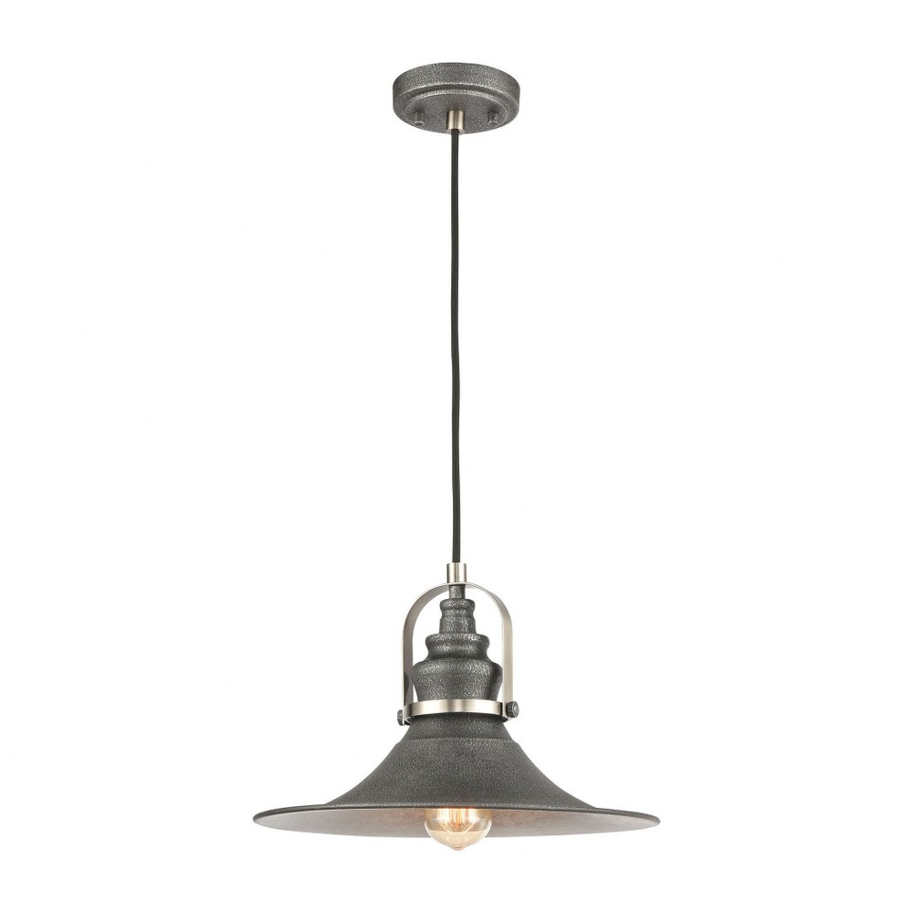 Elk Lighting-14575/1-Carbondale - 1 Light Pendant in Traditional Style with Modern Farmhouse and Urban/Industrial inspirations - 12 Inches tall and 15 inches wide 10 by 14  Slate Mist/Satin Nickel Fin