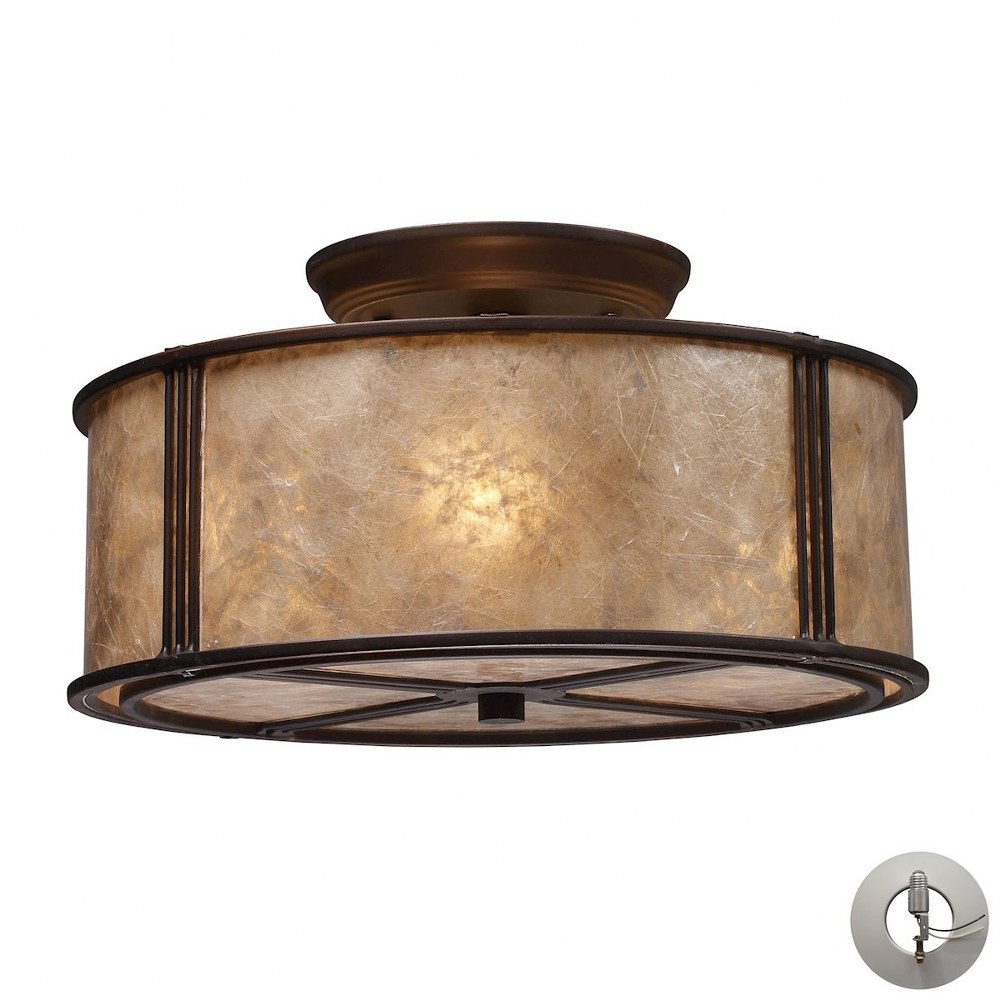 Elk Lighting-15031/3-LA-Barringer - 3 Light Semi-Flush Mount in Traditional Style with Country/Cottage and Southwestern inspirations - 7 Inches tall and 13 inches wide   Aged Bronze Finish with Tan Mi