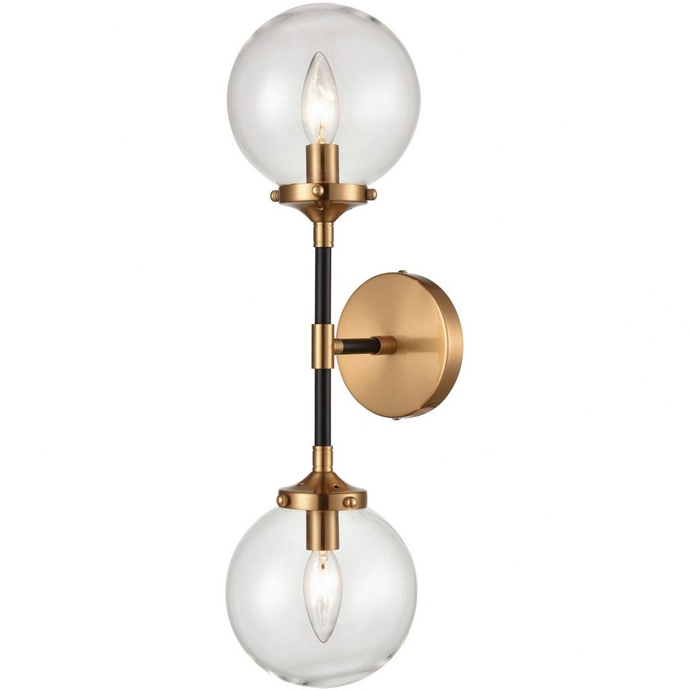 Elk Lighting-15340/2-Boudreaux - 2 Light Wall Sconce in Modern/Contemporary Style with Mid-Century and Retro inspirations - 21 Inches tall and 6 inches wide   Matte Black/Antique Gold Finish with Clea