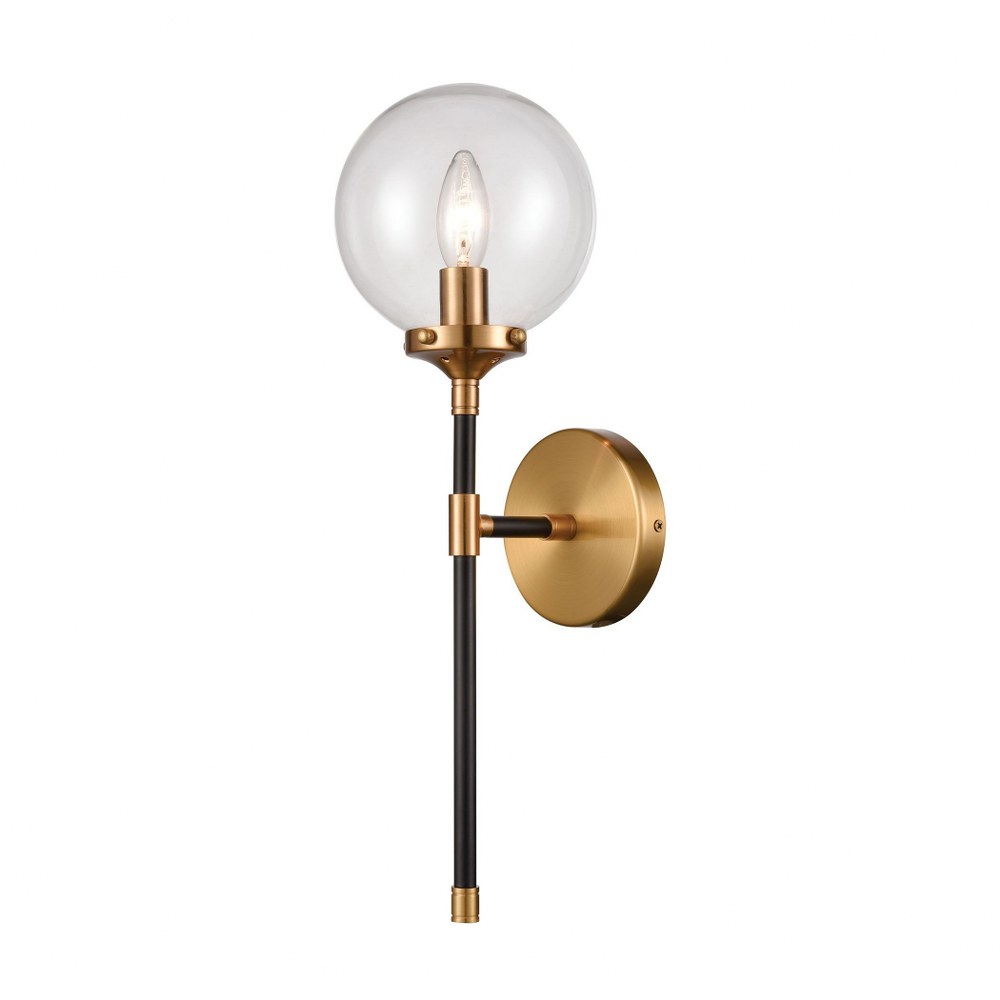 Elk Lighting-15341/1-Boudreaux - 1 Light Wall Sconce in Modern/Contemporary Style with Mid-Century and Retro inspirations - 19 Inches tall and 6 inches wide   Matte Black/Antique Gold Finish with Clea