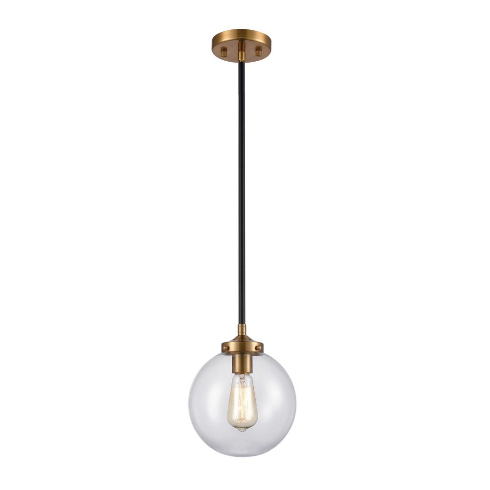 Elk Lighting-15344/1-Boudreaux - 1 Light Mini Pendant in Modern/Contemporary Style with Mid-Century and Retro inspirations - 10 Inches tall and 8 inches wide Matte Black/Antique Gold  Matte Black/Anti