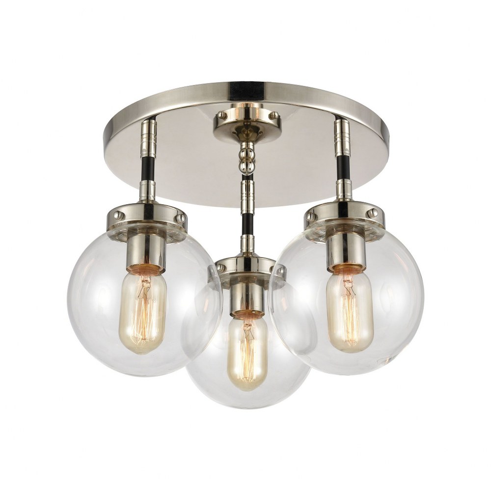 Elk Lighting-15352/3-Boudreaux - 3 Light Semi-Flush Mount in Modern/Contemporary Style with Mid-Century and Retro inspirations - 10 Inches tall and 15 inches wide Matte Black/Polished nickel  Matte Bl