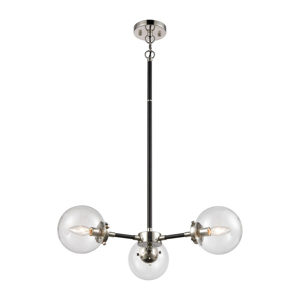 Elk Lighting-15355/3-Boudreaux - 3 Light Chandelier in Modern/Contemporary Style with Mid-Century and Retro inspirations - 6 Inches tall and 26 inches wide Matte Black/Polished nickel  Matte Black/Pol