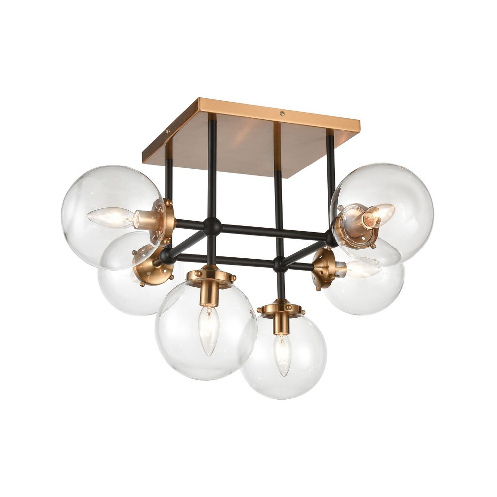 Elk Lighting-15436/6-Boudreaux - 6 Light Semi-Flush Mount in Modern/Contemporary Style with Mid-Century and Urban inspirations - 17 Inches tall and 26 inches wide   Matte Black/Antique Gold Finish wit