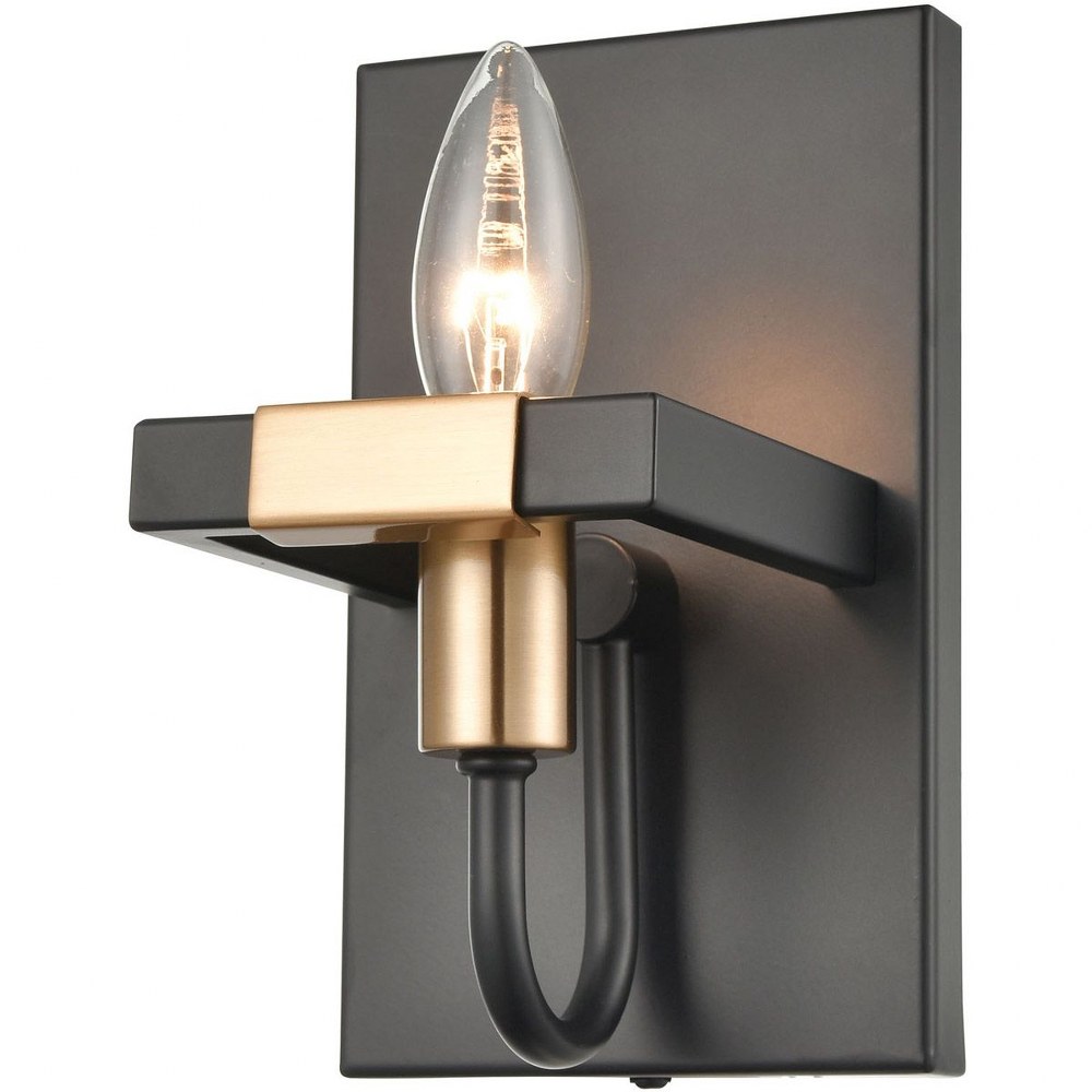 Elk Lighting-15451/1-Heathrow - 1 Light Bath Vanity in Transitional Style with Luxe/Glam and Art Deco inspirations - 8 Inches tall and 5 inches wide   Matte Black/Satin Brass Finish