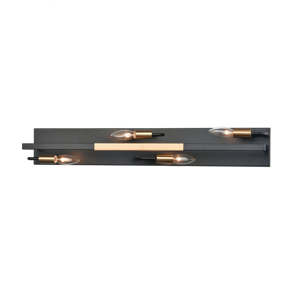 Elk Lighting-15453/4-Heathrow - 4 Light Bath Vanity in Transitional Style with Luxe/Glam and Art Deco inspirations - 5 Inches tall and 31 inches wide   Matte Black/Satin Brass Finish