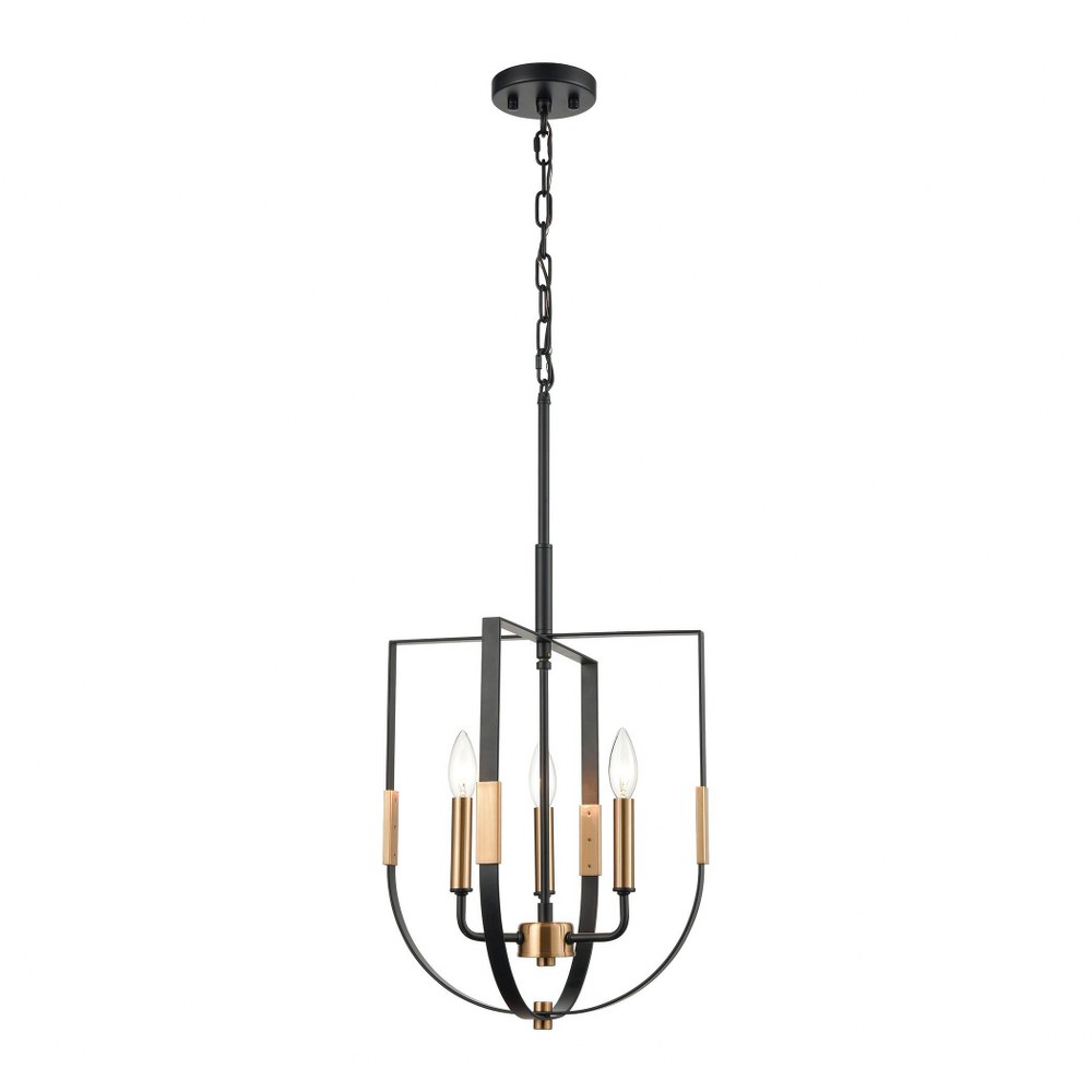 Elk Lighting-15456/3-Heathrow - 3 Light Pendant in Transitional Style with Luxe/Glam and Art Deco inspirations - 17 Inches tall and 14 inches wide   Matte Black/Satin Brass Finish