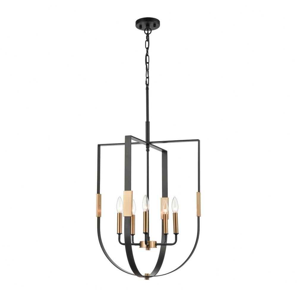 Elk Lighting-15457/5-Heathrow - 5 Light Chandelier in Transitional Style with Luxe/Glam and Art Deco inspirations - 25 Inches tall and 20 inches wide   Matte Black/Satin Brass Finish