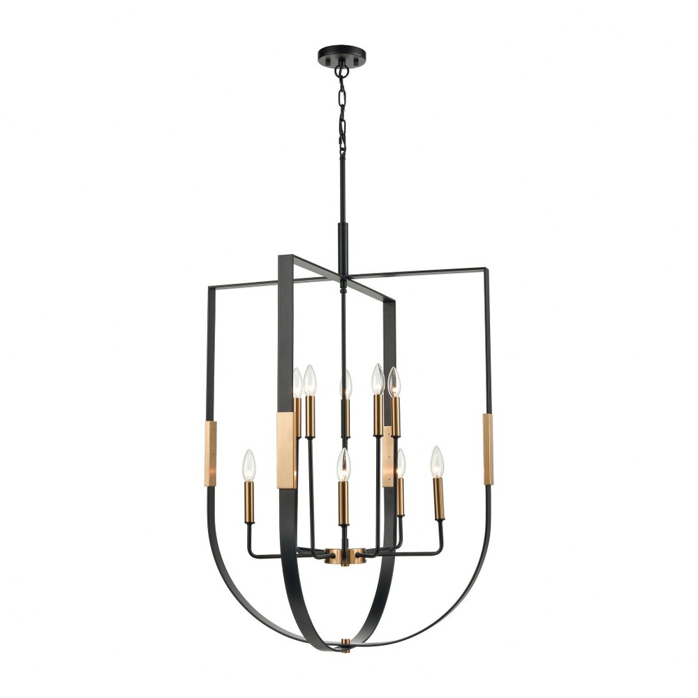 Elk Lighting-15459/10-Heathrow - 10 Light 2-Tier Chandelier in Transitional Style with Luxe/Glam and Art Deco inspirations - 35 Inches tall and 28 inches wide   Matte Black/Satin Brass Finish