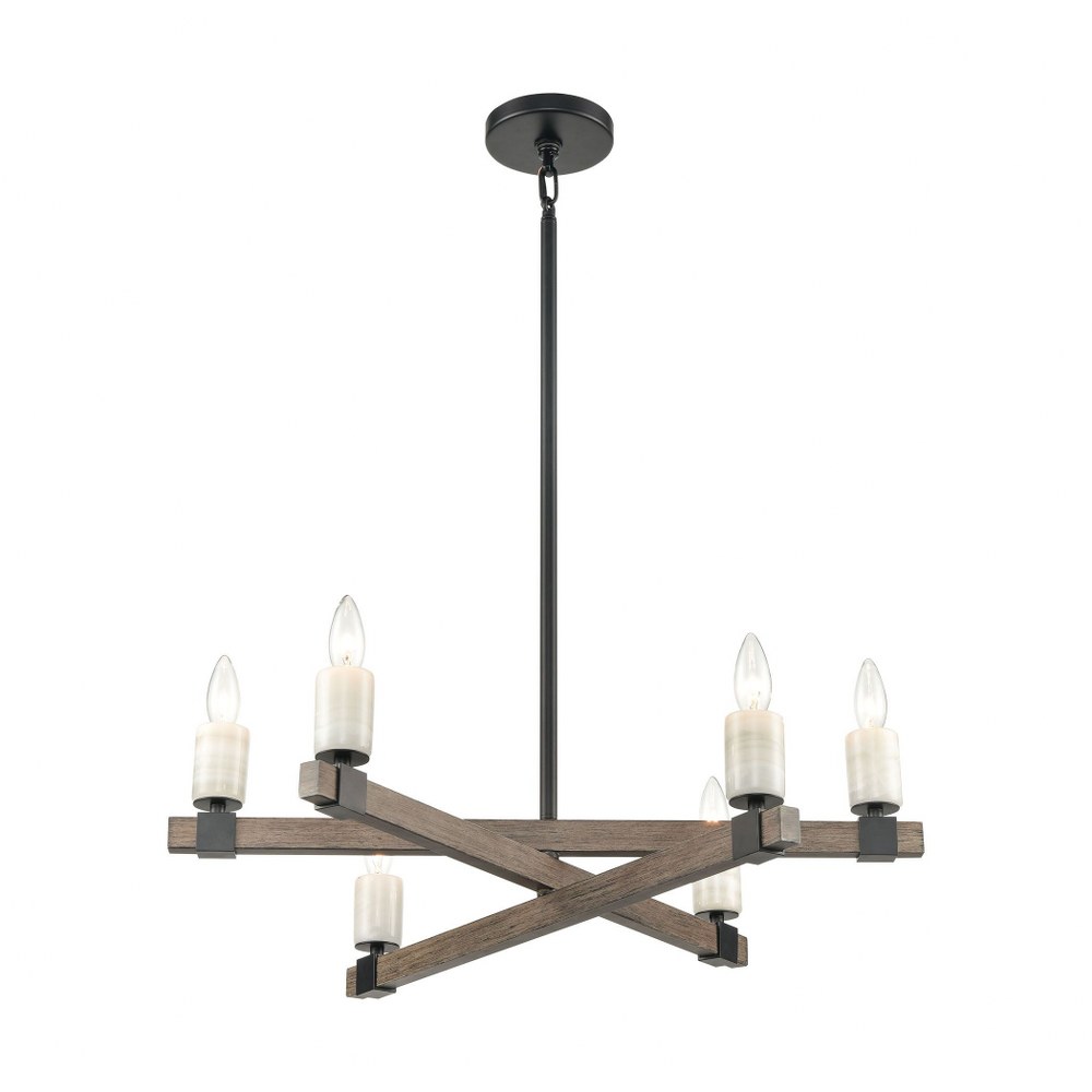 Elk Lighting-15464/6-Stone Manor - 6 Light Chandelier in Transitional Style with Country/Cottage and Southwestern inspirations - 8 Inches tall and 27 inches wide   Aspen/Matte Black Finish