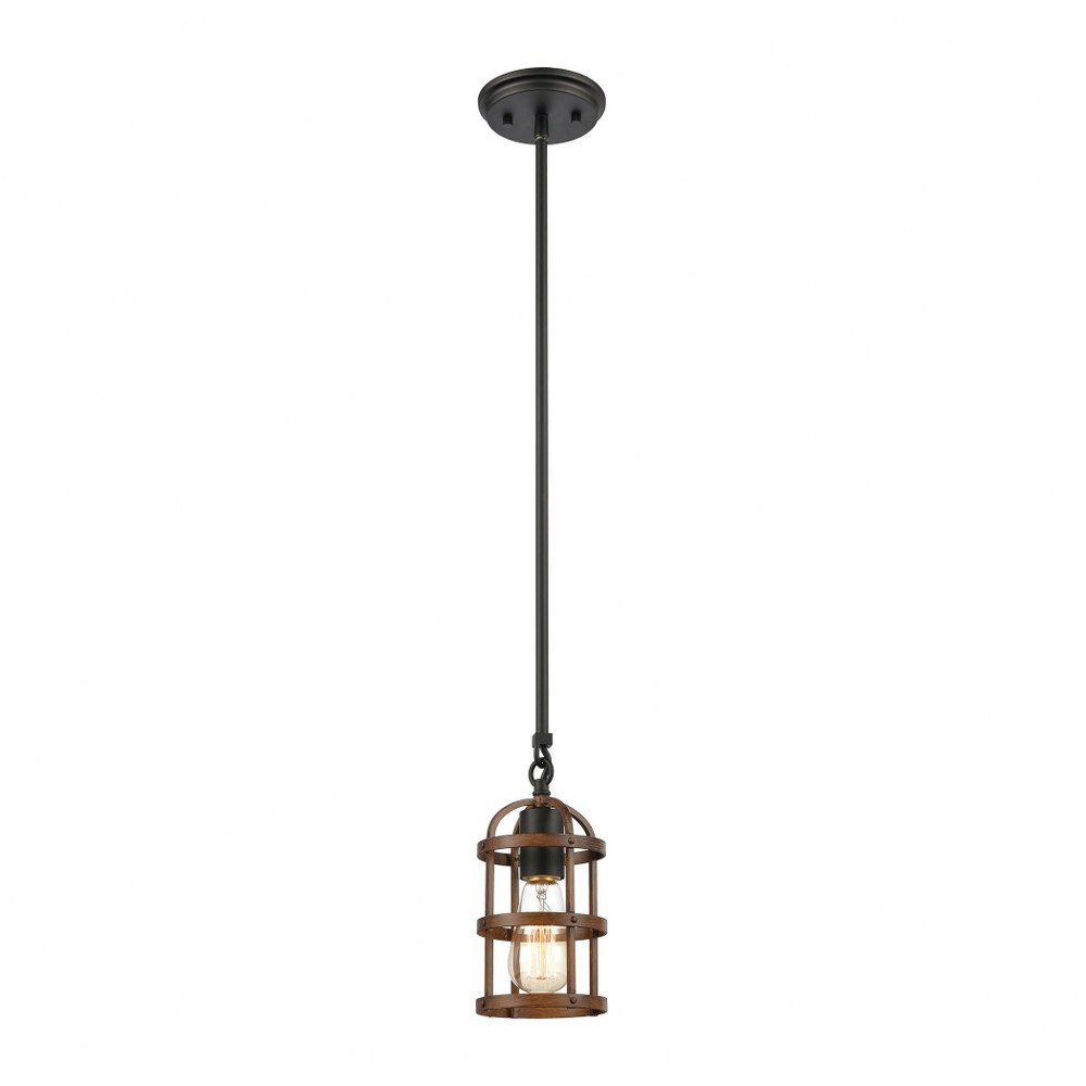 Elk Lighting-15481/1-Millville - 1 Light Mini Pendant in Transitional Style with Modern Farmhouse and Country/Cottage inspirations - 10 Inches tall and 5 inches wide   Oil Rubbed Bronze/Dark Oak Finis