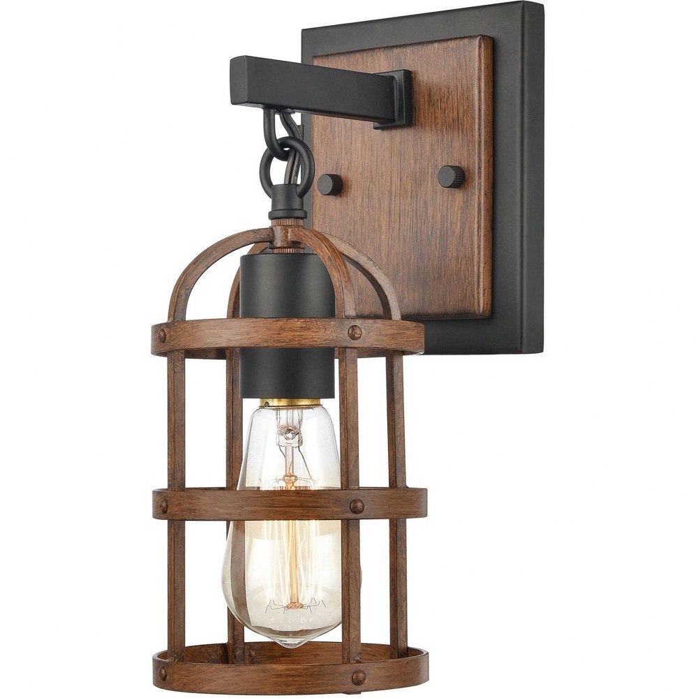 Elk Lighting-15482/1-Millville - 1 Light Bath Vanity in Transitional Style with Modern Farmhouse and Country/Cottage inspirations - 12 Inches tall and 5 inches wide   Oil Rubbed Bronze/Dark Oak Finish