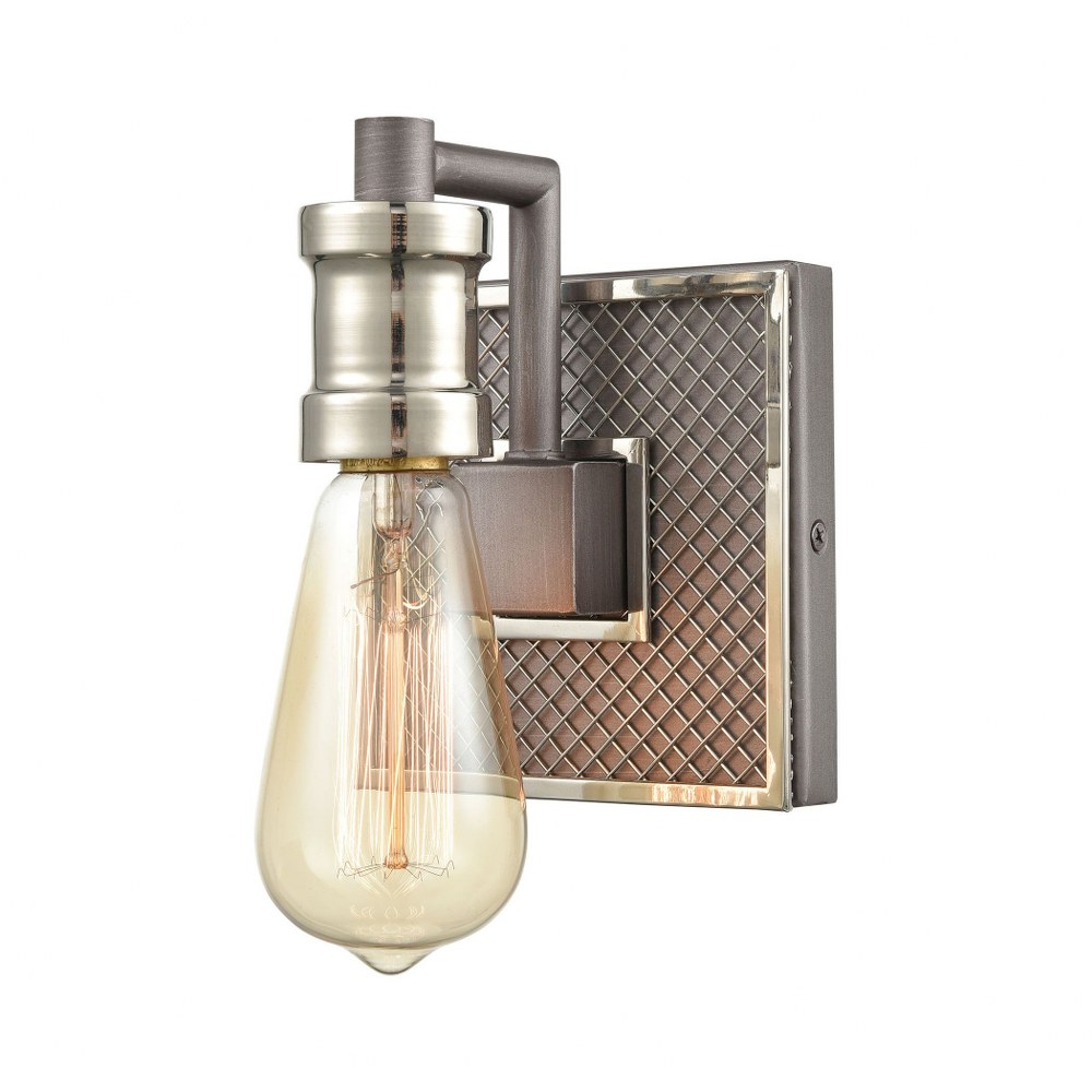 Elk Lighting-15491/1-Gridiron - 1 Light Bath Vanity in Transitional Style with Urban/Industrial and Art Deco inspirations - 7 Inches tall and 5 inches wide   Weathered Zinc/Polished Nickel Finish