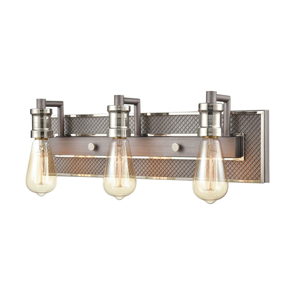 Elk Lighting-15493/3-Gridiron - 3 Light Bath Vanity in Transitional Style with Urban/Industrial and Art Deco inspirations - 7 Inches tall and 21 inches wide   Weathered Zinc/Polished Nickel Finish