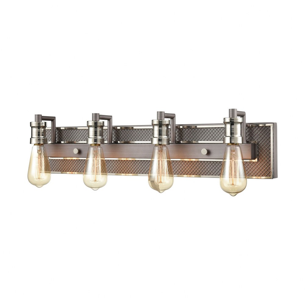 Elk Lighting-15494/4-Gridiron - 4 Light Bath Vanity in Transitional Style with Urban/Industrial and Art Deco inspirations - 7 Inches tall and 29 inches wide   Weathered Zinc/Polished Nickel Finish