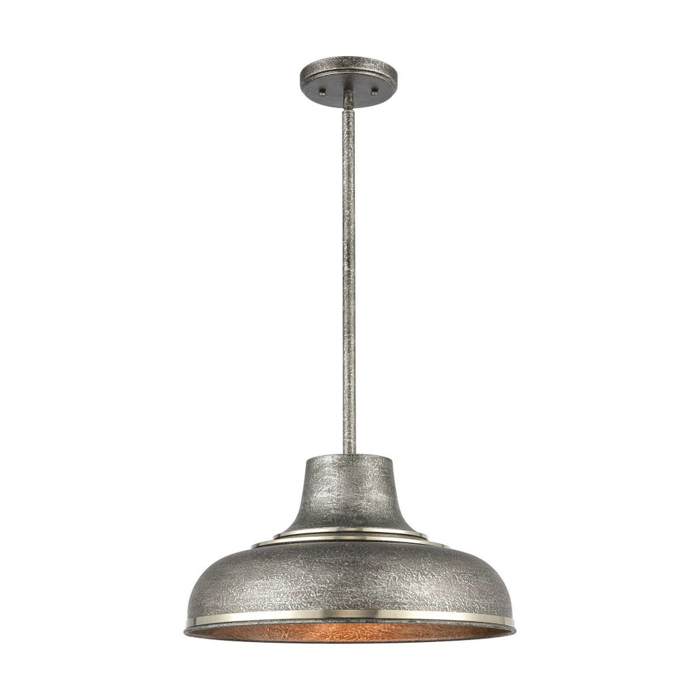 Elk Lighting-15575/1-Kerin - 1 Light Pendant in Transitional Style with Urban/Industrial and Modern Farmhouse inspirations - 9 Inches tall and 16 inches wide   Textured Silvery Gray/Polished Nickel Fi