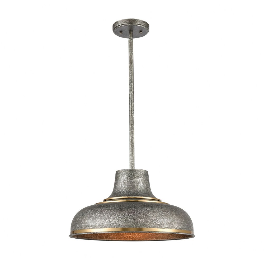 Elk Lighting-15585/1-Kerin - 1 Light Pendant in Transitional Style with Urban/Industrial and Modern Farmhouse inspirations - 9 Inches tall and 16 inches wide 9 by 16  Textured Silvery Gray/Polished Ni