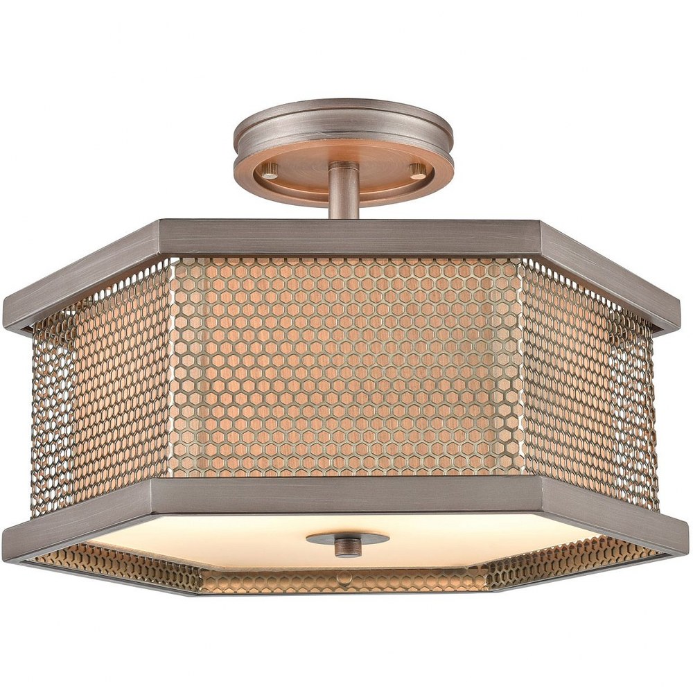 Elk Lighting-15662/2-Crestler - 2 Light Semi-Flush Mount in Transitional Style with Art Deco and Urban/Industrial inspirations - 11 Inches tall and 16 inches wide   Weathered Zinc/Polished Nickel Fini