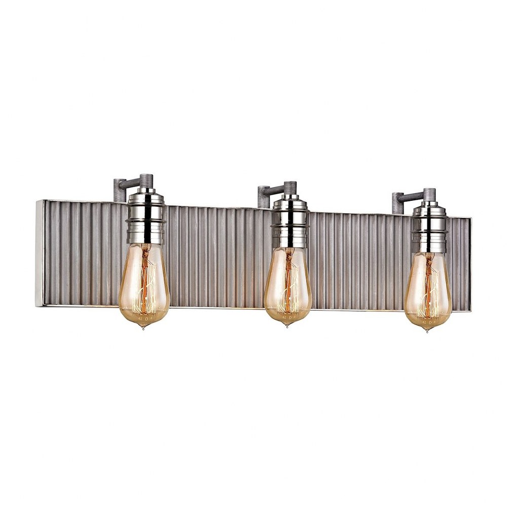 Elk Lighting-15922/3-Corrugated Steel - 3 Light Bath Vanity in Modern/Contemporary Style with Urban and Modern Farmhouse inspirations - 6 Inches tall and 24 inches wide   Polished Nickel/Weathered Zin