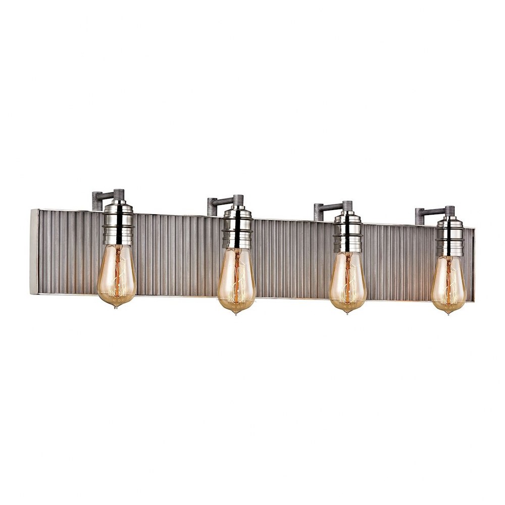 Elk Lighting-15923/4-Corrugated Steel - 4 Light Bath Vanity in Modern/Contemporary Style with Urban and Modern Farmhouse inspirations - 6 Inches tall and 32 inches wide   Polished Nickel/Weathered Zin