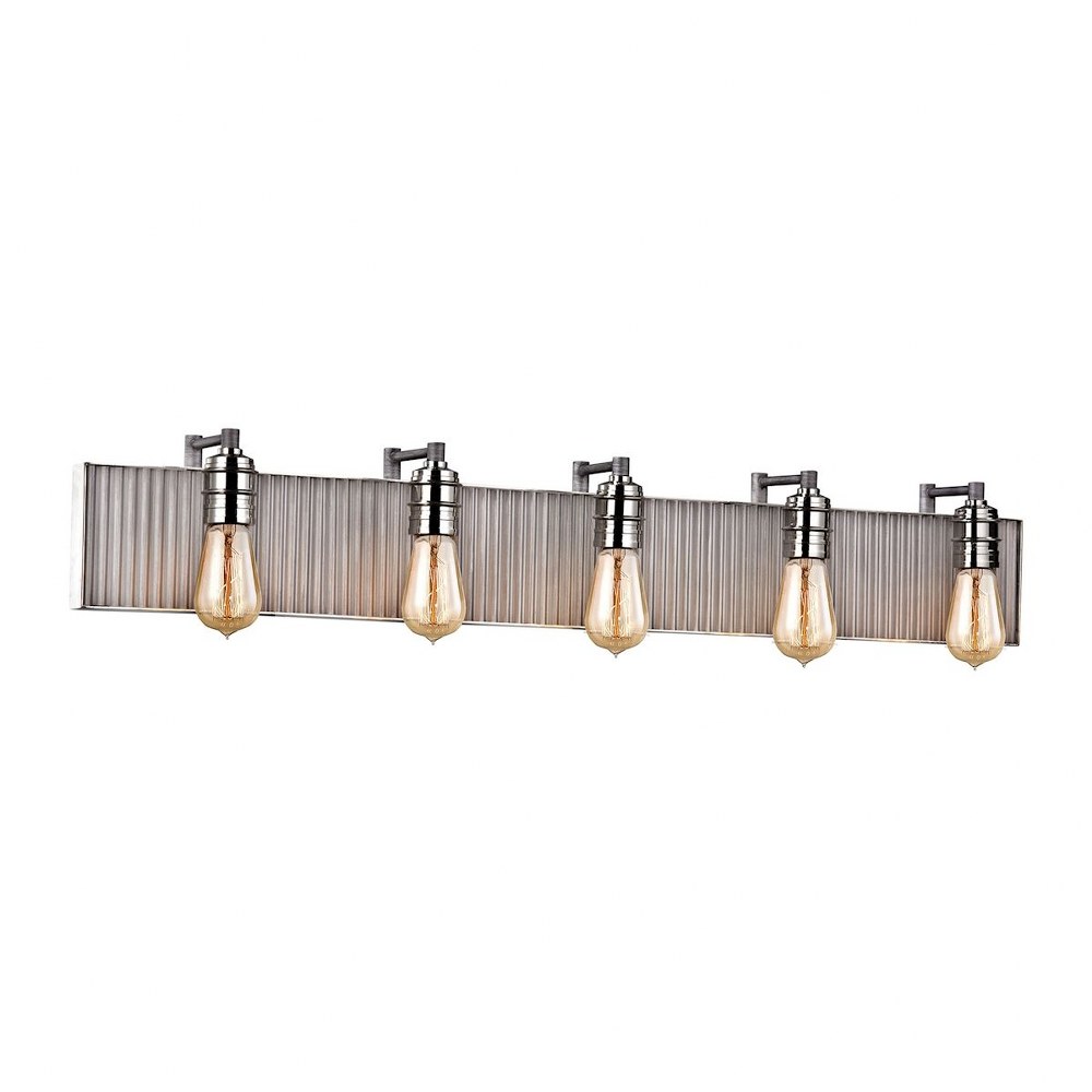 Elk Lighting-15924/5-Corrugated - 5 Light Bath Vanity in Modern/Contemporary Style with Urban and Modern Farmhouse inspirations - 6 Inches tall and 40 inches wide   Weathered Zinc/Polished Nickel Fini