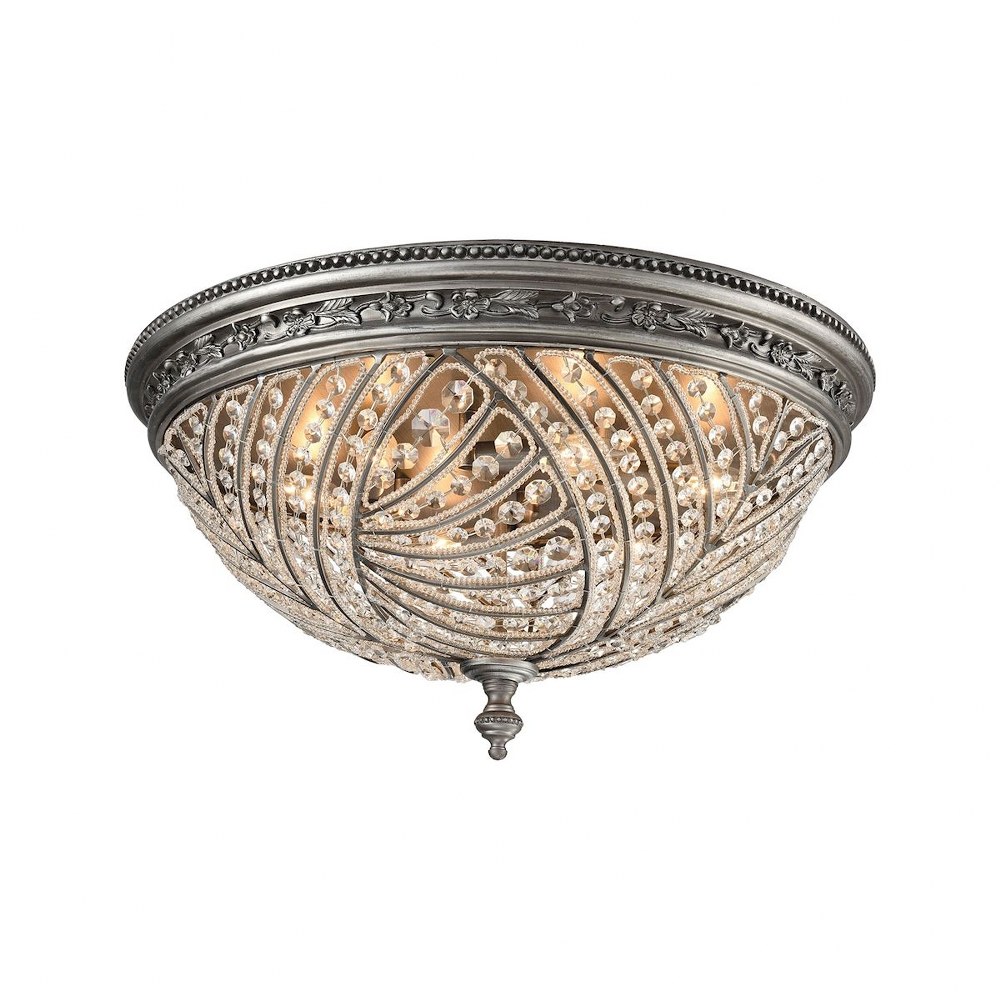 Elk Lighting-16251/6-Renaissance - 6 Light Flush Mount in Traditional Style with Victorian and Luxe/Glam inspirations - 12 Inches tall and 24 inches wide   Weathered Zinc Finish with Clear Crystal