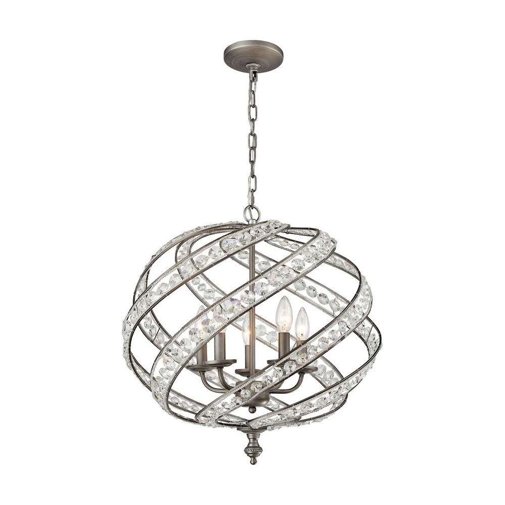 Elk Lighting-16253/5-Renaissance - 5 Light Chandelier in Transitional Style with Luxe/Glam and Retro inspirations - 21 Inches tall and 21 inches wide   Weathered Zinc Finish with Clear Crystal