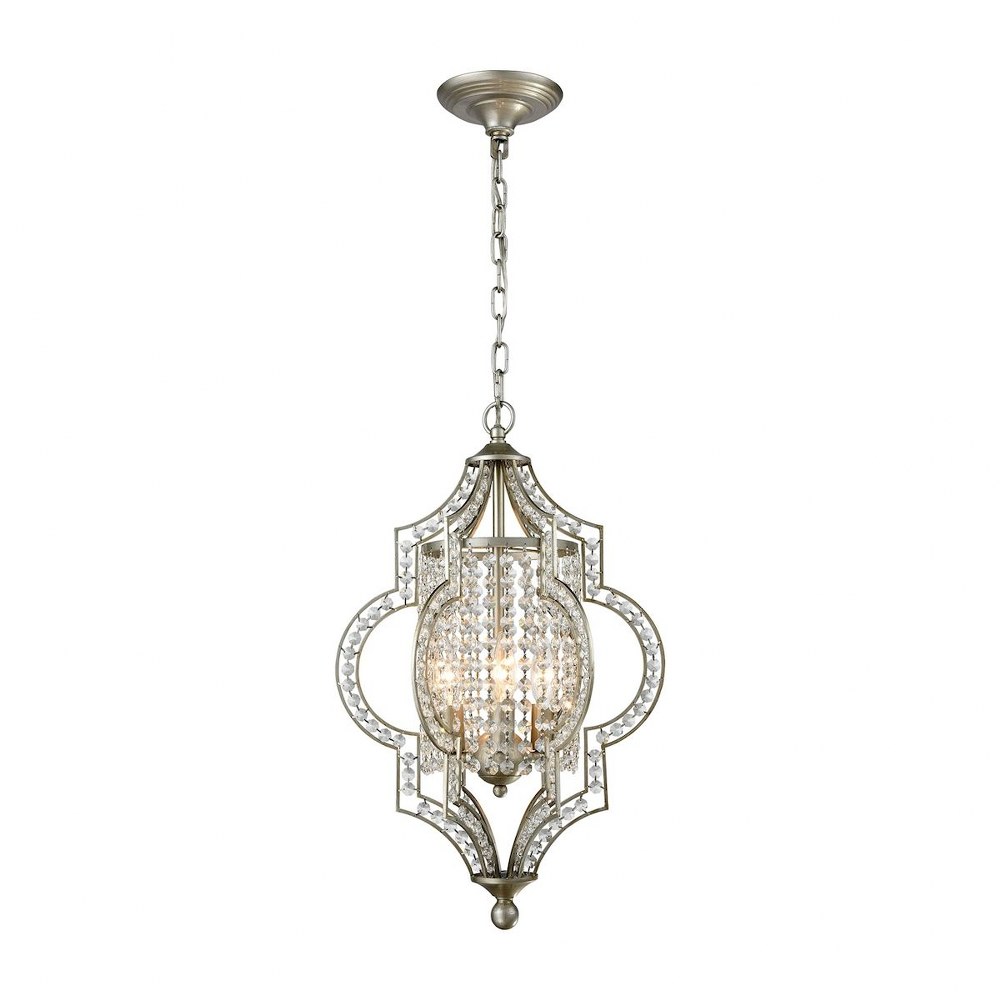 Elk Lighting-16270/3-Gabrielle - 3 Light Chandelier in Traditional Style with Boho and Victorian inspirations - 22 Inches tall and 14 inches wide   Aged Silver Finish with Clear Crystal