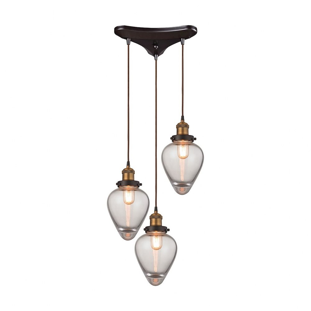 Elk Lighting-16325/3-Bartram - 3 Light Triangular Pendant in Modern/Contemporary Style with Retro and Art Deco inspirations - 12 Inches tall and 15 inches wide   Antique Brass/Oil Rubbed Bronze Finish