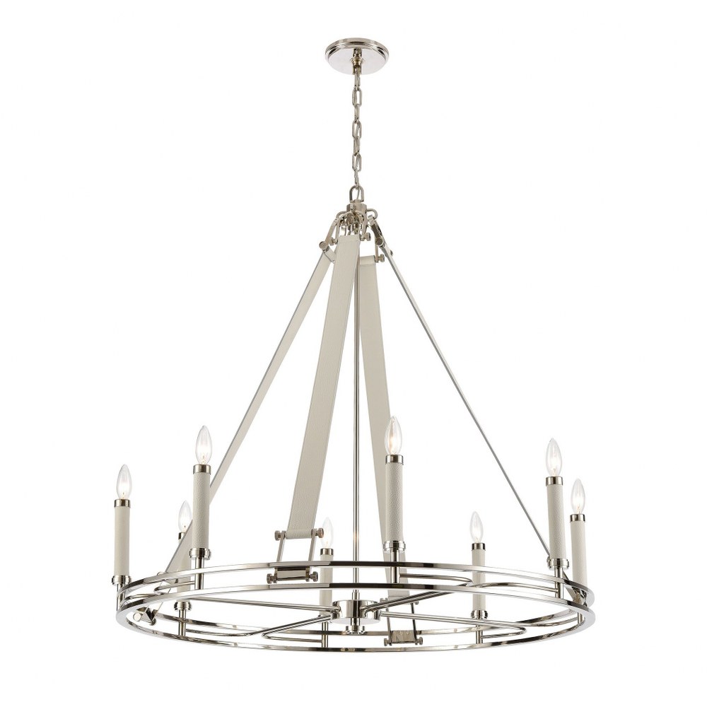 Elk Lighting-16353/8-Bergamo - 8 Light Chandelier with Leather in Modern/Contemporary Style with Luxe/Glam and Urban inspirations - 36 Inches tall and 36 inches wide   Polished Nickel Finish