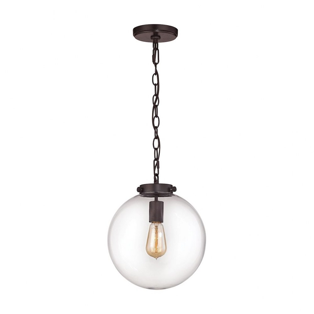 Elk Lighting-16371/1-Gramercy - 1 Light Pendant in Transitional Style with Mid-Century and Retro inspirations - 13 Inches tall and 11 inches wide Clear  Oil Rubbed Bronze Finish with Opal White Glass