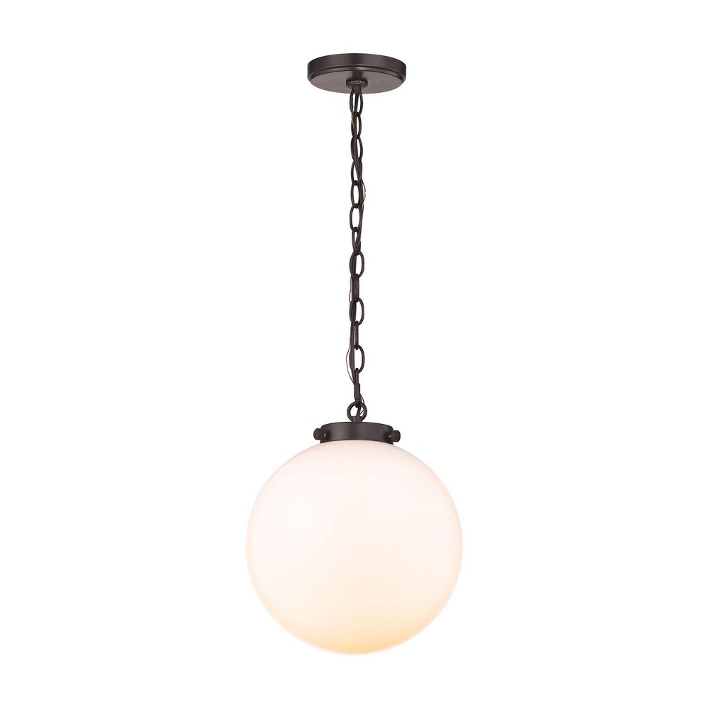 Elk Lighting-16381/1-Gramercy - 1 Light Pendant in Transitional Style with Mid-Century and Retro inspirations - 13 Inches tall and 11 inches wide Opal White  Oil Rubbed Bronze Finish with Opal White G