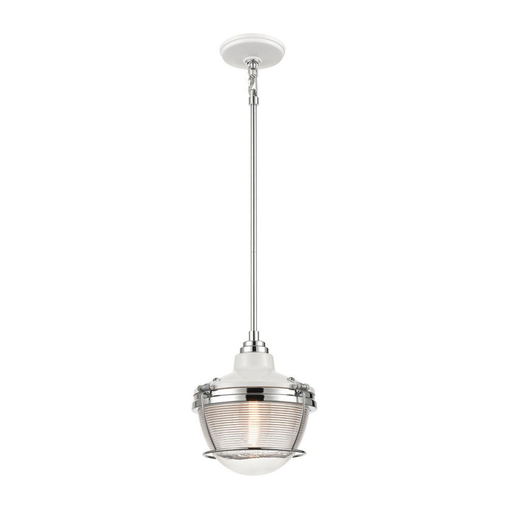 Elk Lighting-16525/1-Seaway Passage - 1 Light Mini Pendant in Transitional Style with Urban and Modern Farmhouse inspirations - 10 Inches tall and 10 inches wide   White/Polished Nickel Finish with Cl