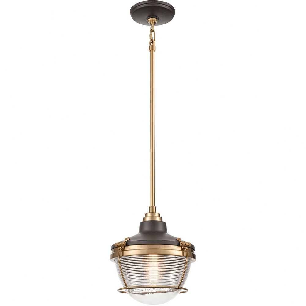 Elk Lighting-16535/1-Seaway Passage - 1 Light Mini Pendant in Transitional Style with Urban and Modern Farmhouse inspirations - 10 Inches tall and 10 inches wide   Oil Rubbed Bronze/Satin Brass Finish