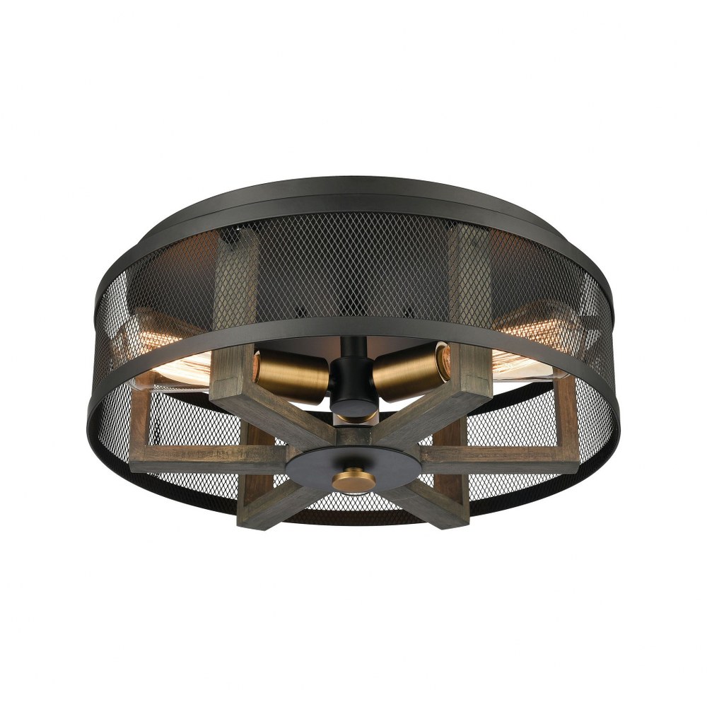 Elk Lighting-16545/3-Woodbridge - 3 Light Flush Mount in Transitional Style with Modern Farmhouse and Country/Cottage inspirations - 7 Inches tall and 17 inches wide   Matte Black/Weathered Oak/Aged B