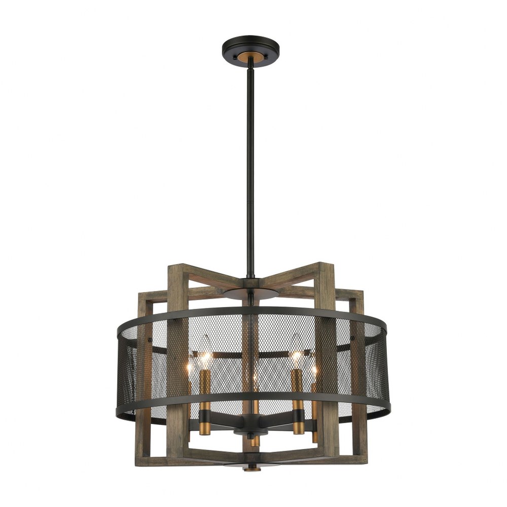 Elk Lighting-16547/5-Woodbridge - 5 Light Chandelier in Transitional Style with Modern Farmhouse and Country/Cottage inspirations - 17 Inches tall and 22 inches wide   Matte Black/Weathered Oak/Aged B