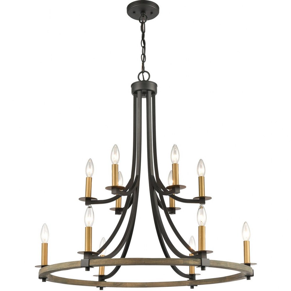 Elk Lighting-16549/12-Woodbridge - 12 Light 2-Tier Chandelier in Transitional Style with Modern Farmhouse and Country inspirations - 32 Inches tall and 32 inches wide   Matte Black/Weathered Oak/Aged 