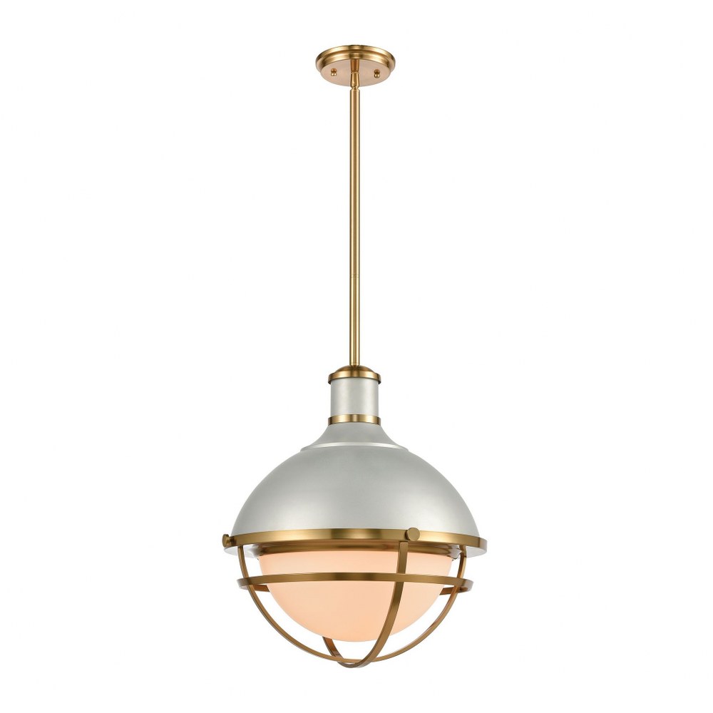 Elk Lighting-16565/1-Jenna - 1 Light Pendant in Transitional Style with Urban/Industrial and Modern Farmhouse inspirations - 18 Inches tall and 16 inches wide   Satin Silver/Satin Brass Finish with Wh