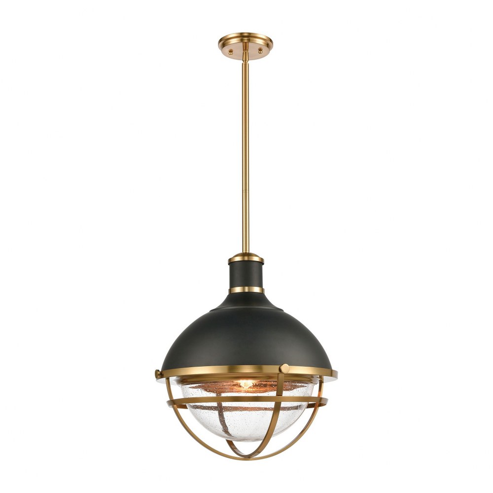 Elk Lighting-16575/1-Jenna - 1 Light Pendant in Transitional Style with Urban/Industrial and Modern Farmhouse inspirations - 18 Inches tall and 16 inches wide   Matte Black/Satin Brass Finish with See